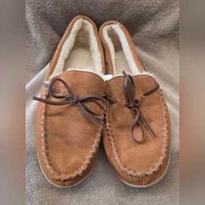 JCrew Men's Suede Moccasin Slip-On Loafers in Chestnut with Shearling Lining